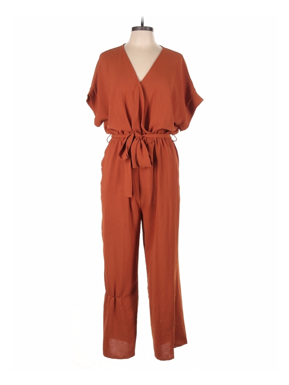 Rust Wrap-Front Jumpsuit with Tie Waist